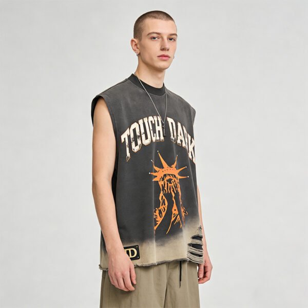 Custom Distressed Graphic Sleeveless Tank Top - Style 4EB1C8 - product detail view 7 Custom Distressed Graphic Sleeveless Tank Top - Style 4EB1C8 - product detail view 7