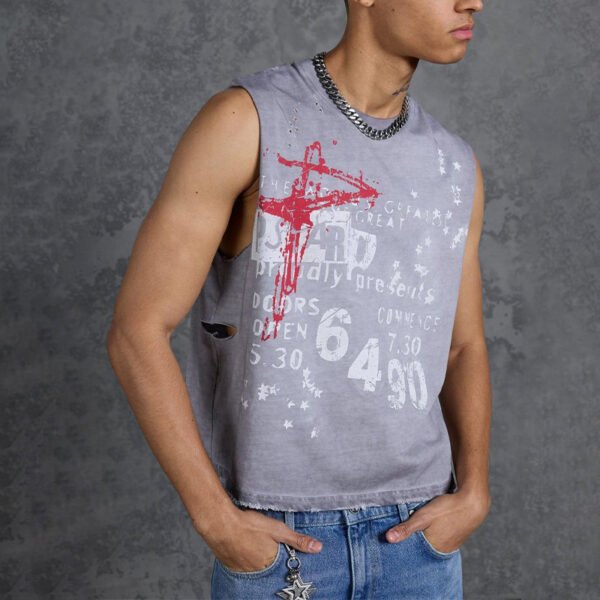 Custom Distressed Graphic Sleeveless Tank Top - Style 71032D