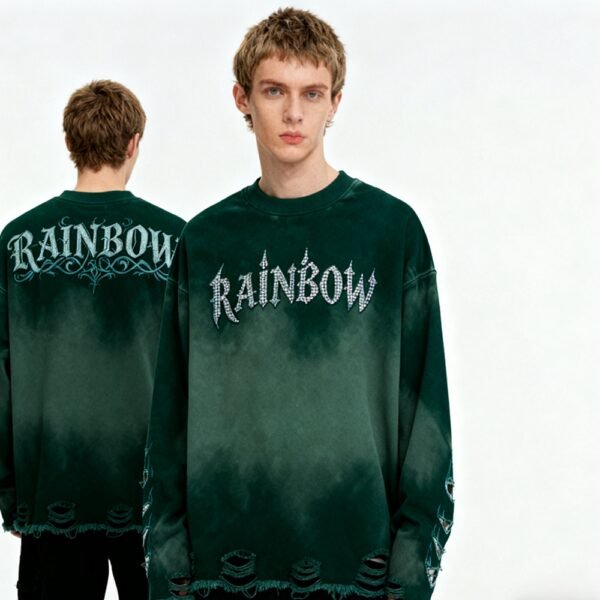 Custom Distressed Green Oversized Pullover Hoodie - Style 288BDD - product detail view 2 Custom Distressed Green Oversized Pullover Hoodie - Style 288BDD - product detail view 2