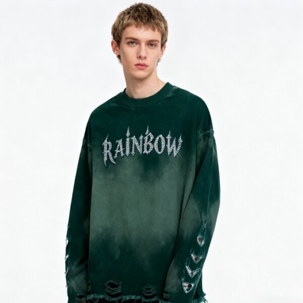 Custom Distressed Green Oversized Pullover Hoodie - Style 288BDD - product detail view 3 Custom Distressed Green Oversized Pullover Hoodie - Style 288BDD - product detail view 3
