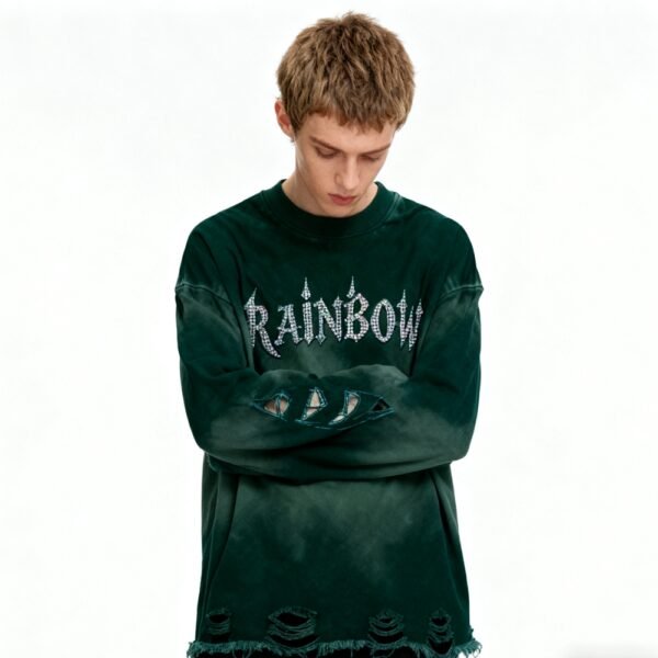 Custom Distressed Green Oversized Pullover Hoodie - Style 288BDD - product detail view 4 Custom Distressed Green Oversized Pullover Hoodie - Style 288BDD - product detail view 4