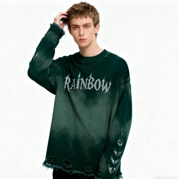 Custom Distressed Green Oversized Pullover Hoodie - Style 288BDD - product detail view 5 Custom Distressed Green Oversized Pullover Hoodie - Style 288BDD - product detail view 5