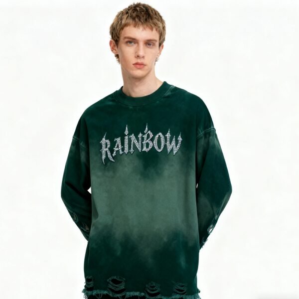 Custom Distressed Green Oversized Pullover Hoodie - Style 288BDD - product detail view 6 Custom Distressed Green Oversized Pullover Hoodie - Style 288BDD - product detail view 6