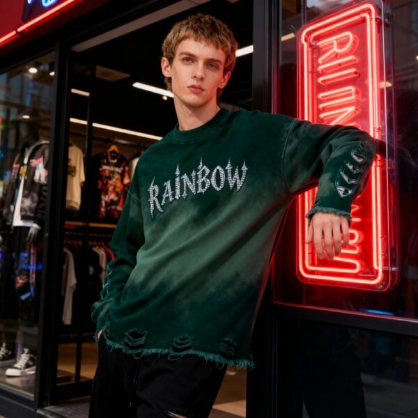 Custom Distressed Green Oversized Pullover Hoodie - Style 288BDD - product detail view 10 Custom Distressed Green Oversized Pullover Hoodie - Style 288BDD - product detail view 10