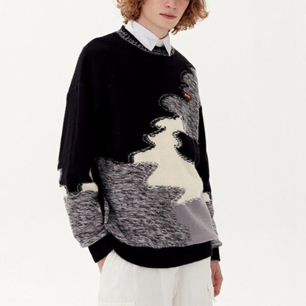 Custom Distressed Jacquard Knit Sweater - Style 8725C1 - product detail view 3