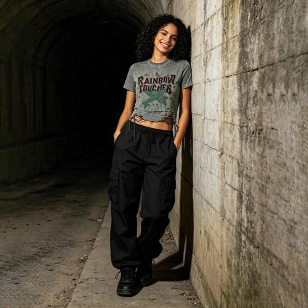 Custom Distressed Lace-Up Cropped T-Shirt - Style B38519