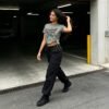 Custom Distressed Lace-Up Cropped T-Shirt - Style B38519 - product detail view 3