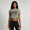 Custom Distressed Lace-Up Cropped T-Shirt - Style B38519 - product detail view 4