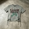 Custom Distressed Lace-Up Cropped T-Shirt - Style B38519 - product detail view 5
