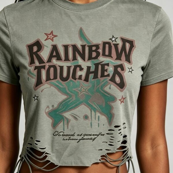 Custom Distressed Lace-Up Cropped T-Shirt - Style B38519 - product detail view 7