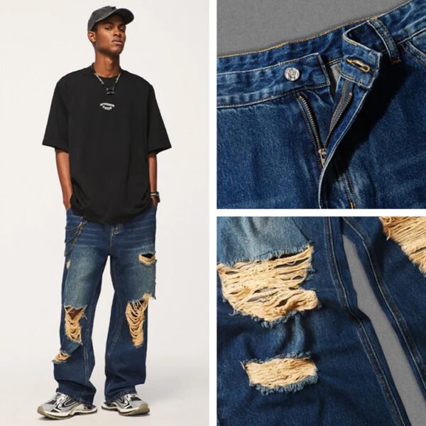 Custom Distressed Loose-Fit Denim Jeans - VW-DJ01 - Style D0A10D - product detail view 4 Custom Distressed Loose-Fit Denim Jeans - VW-DJ01 - Style D0A10D - product detail view 4