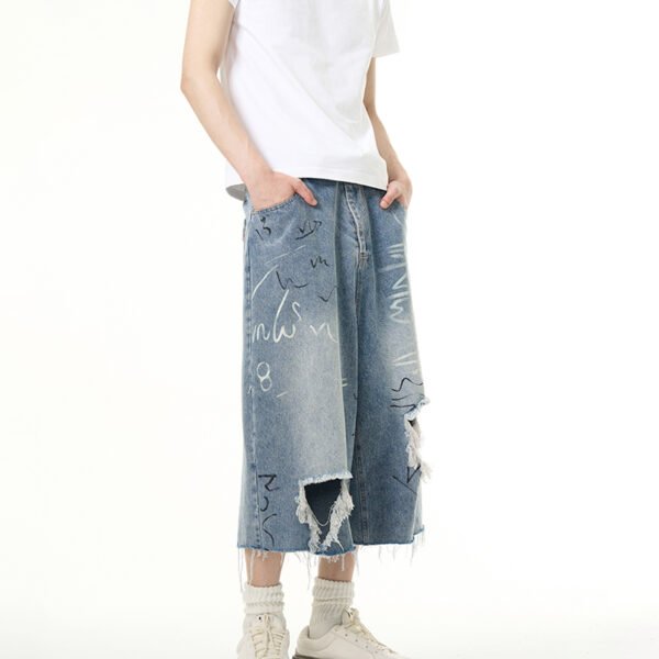 Custom Distressed Panel Denim Shorts - Style 5DF510 - product detail view 3
