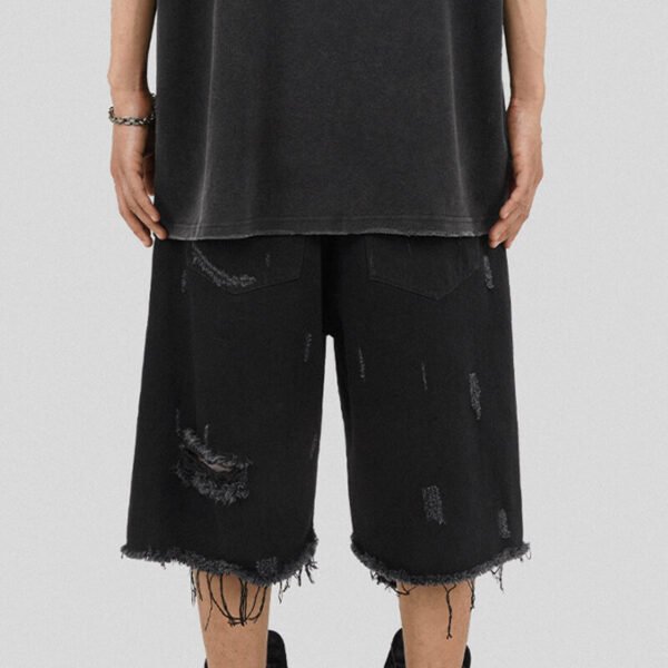 Custom Washed Distressed Panel Streetwear Shorts - Style 02B4FE - product detail view 5