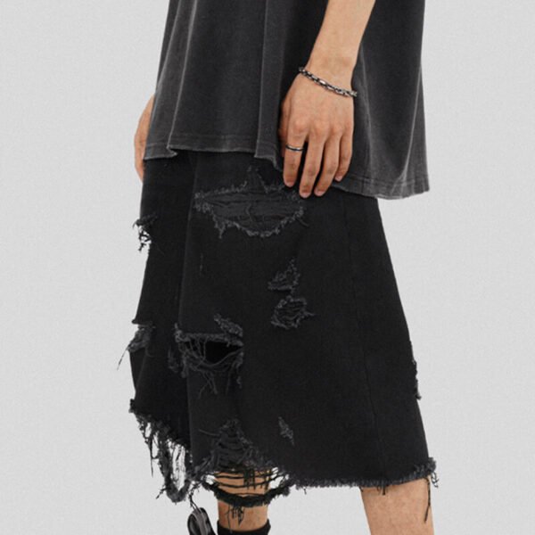 Custom Washed Distressed Panel Streetwear Shorts - Style 02B4FE - product detail view 7