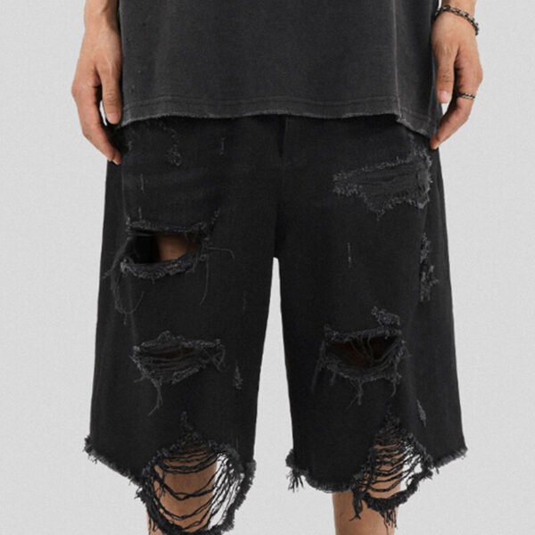Custom Washed Distressed Panel Streetwear Shorts - Style 02B4FE - product detail view 8