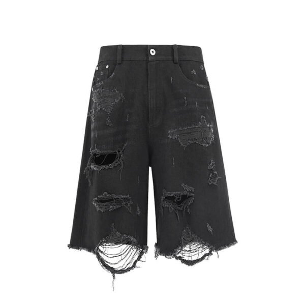 Custom Washed Distressed Panel Streetwear Shorts - Style 02B4FE - product detail view 9