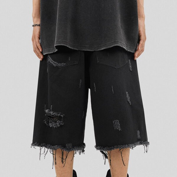 Custom Washed Distressed Panel Streetwear Shorts - Style 02B4FE - product detail view 11