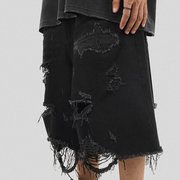 Custom Washed Distressed Panel Streetwear Shorts - Style 02B4FE - product detail view 13