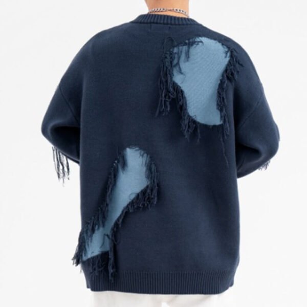 Custom Distressed Patchwork Knit Sweater - Style 9BD783 - product detail view 5 Custom Distressed Patchwork Knit Sweater - Style 9BD783 - product detail view 5