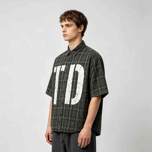 Custom Distressed Plaid Graphic Short-Sleeve Shirt - Style A82303 - product detail view 5 Custom Distressed Plaid Graphic Short-Sleeve Shirt - Style A82303 - product detail view 5