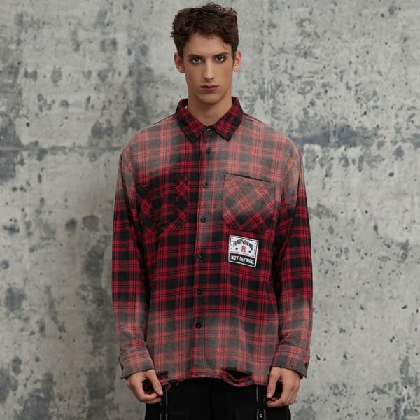 Custom Distressed Plaid Long-Sleeve Shirt - Style DAFAB6