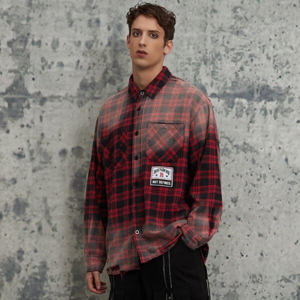 Custom Distressed Plaid Long-Sleeve Shirt - Style DAFAB6 - product detail view 2