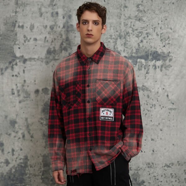 Custom Distressed Plaid Long-Sleeve Shirt - Style DAFAB6 - product detail view 3