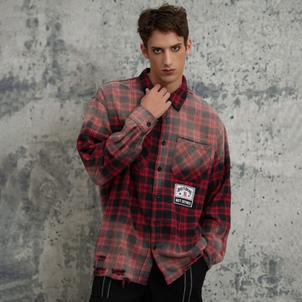 Custom Distressed Plaid Long-Sleeve Shirt - Style DAFAB6 - product detail view 4