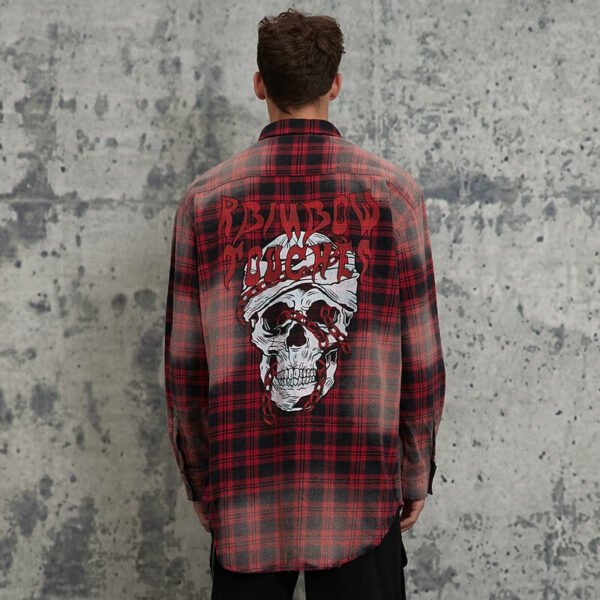 Custom Distressed Plaid Long-Sleeve Shirt - Style DAFAB6 - product detail view 5