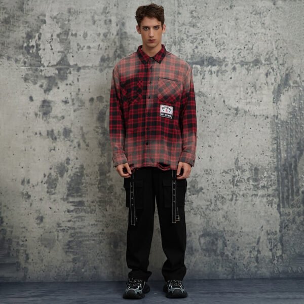 Custom Distressed Plaid Long-Sleeve Shirt - Style DAFAB6 - product detail view 7