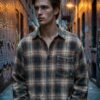 Custom Distressed Plaid Short Sleeve Overshirt - Style 18031A - product detail view 2 Custom Distressed Plaid Short Sleeve Overshirt - Style 18031A - product detail view 2