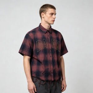 Custom Distressed Plaid Stud Graphic Shirt - Style C82C2C