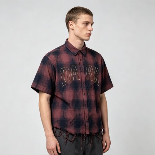 Custom Distressed Plaid Stud Graphic Shirt - Style C82C2C Custom Distressed Plaid Stud Graphic Shirt - Style C82C2C