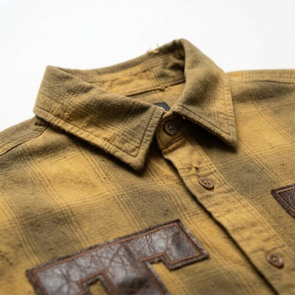 Custom Distressed Plaid Patchwork Shirt - Style 111A4C - product detail view 3