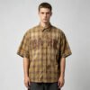 Custom Distressed Plaid Short-Sleeve Shirt | - Style F99D5F