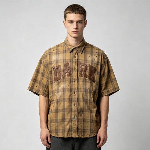 Custom Distressed Plaid Short-Sleeve Shirt | - Style F99D5F