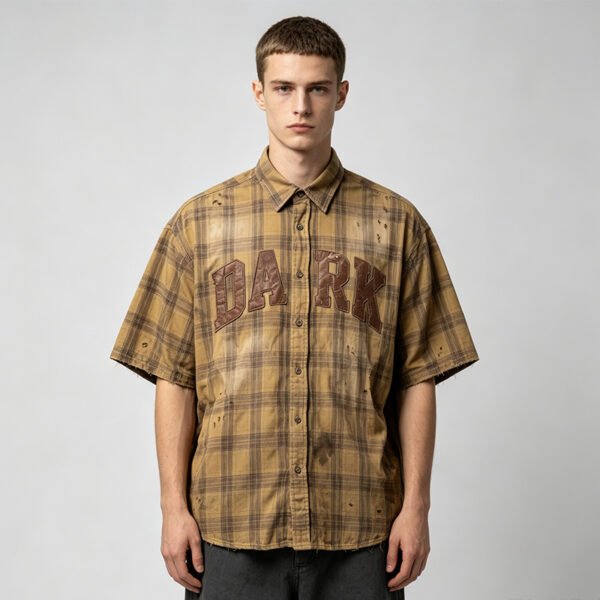 Custom Distressed Plaid Short-Sleeve Shirt | - Style F99D5F