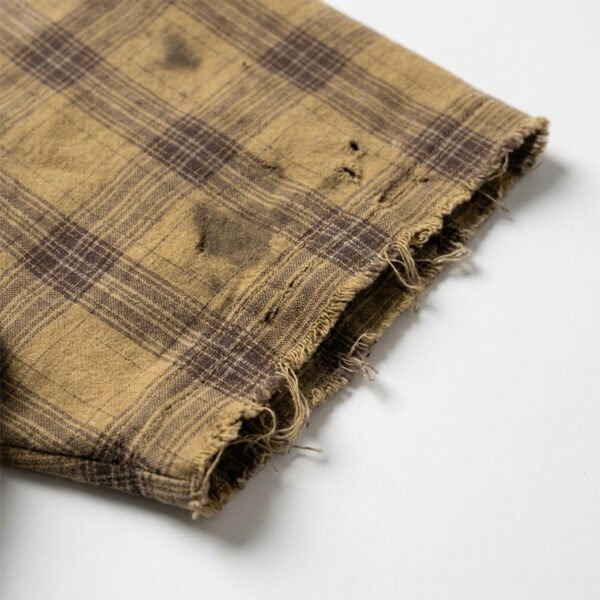 Custom Distressed Plaid Short-Sleeve Shirt | - Style F99D5F - product detail view 3