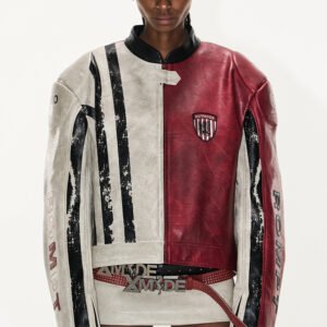 Custom Distressed Colorblock Racing Bomber Jacket - Style AE034D