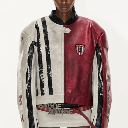 Custom Distressed Colorblock Racing Bomber Jacket - Style AE034D