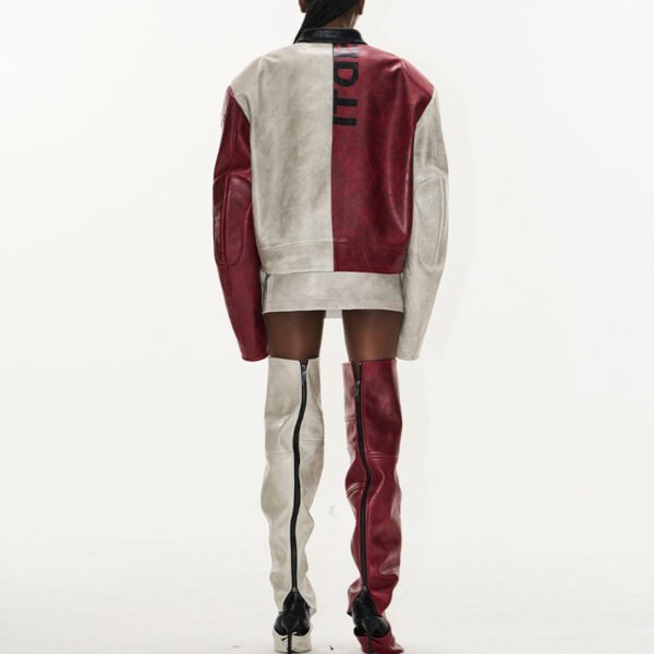 Custom Distressed Colorblock Racing Bomber Jacket - Style AE034D - product detail view 3 Custom Distressed Colorblock Racing Bomber Jacket - Style AE034D - product detail view 3