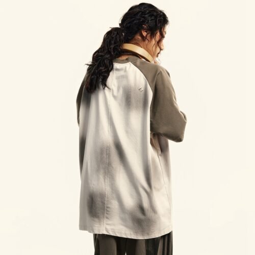 Custom Distressed Raglan Color-Block T-Shirt - Style C63B49 Back view of a person wearing a distressed raglan color-block t-shirt