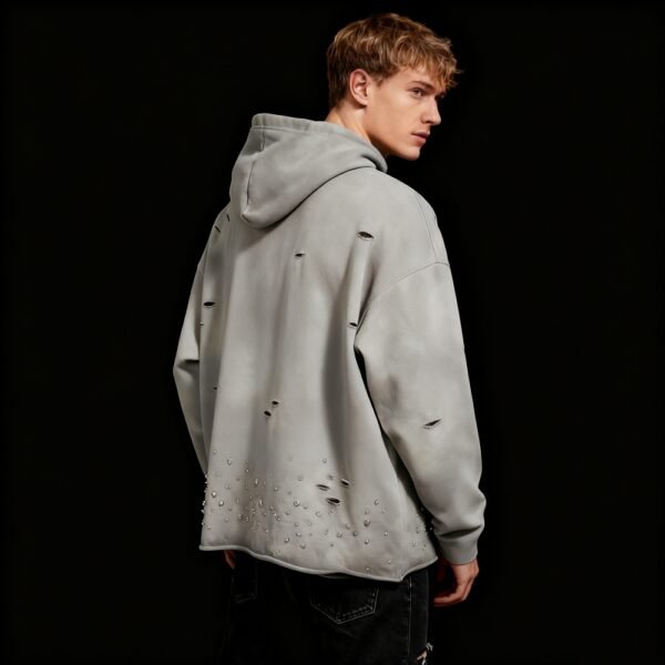 Custom Distressed Rhinestone Acid-Wash Pullover Hoodie - Style 69793D - product detail view 2 Custom Distressed Rhinestone Acid-Wash Pullover Hoodie - Style 69793D - product detail view 2