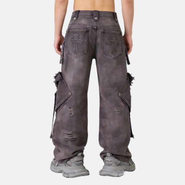 Custom Distressed Rivet Panel Cargo Pants - Style B77B24 - product detail view 8