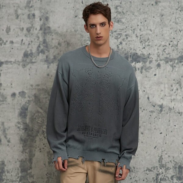 Custom Distressed Skeleton Motif Crew Knit Sweater - Style C37D2C - product detail view 2 Custom Distressed Skeleton Motif Crew Knit Sweater - Style C37D2C - product detail view 2