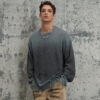 Custom Distressed Skeleton Motif Crew Knit Sweater - Style C37D2C - product detail view 3 Custom Distressed Skeleton Motif Crew Knit Sweater - Style C37D2C - product detail view 3