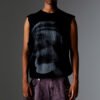 Custom Distressed Sleeveless Graphic Knit Sweater - Style 36DCBF Black sleeveless knit sweater with distressed edges and face graphic
