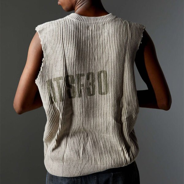 Custom Distressed Sleeveless Graphic Knit Sweater - Style 36DCBF - product detail view 3 Custom Distressed Sleeveless Graphic Knit Sweater - Style 36DCBF - product detail view 3