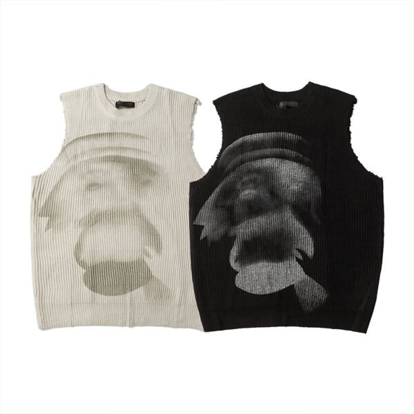 Custom Distressed Sleeveless Graphic Knit Sweater - Style 36DCBF - product detail view 6 Custom Distressed Sleeveless Graphic Knit Sweater - Style 36DCBF - product detail view 6