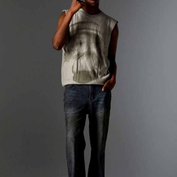 Custom Distressed Sleeveless Graphic Knit Sweater - Style 36DCBF - product detail view 7 Custom Distressed Sleeveless Graphic Knit Sweater - Style 36DCBF - product detail view 7